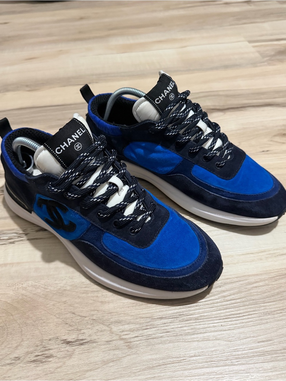 CHANEL Men's Blue and Navy Suede Runner Sneakers